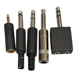 Audio Adapter Headphone Jack Connectors Lot 5 1/4in 3.5mm Male Black Silver